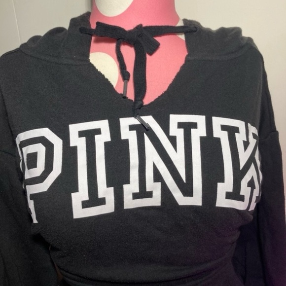 Victoria’s Secret Pink Logo Hoodie Oversized Campus Pullover Black Size Small - Picture 8 of 17